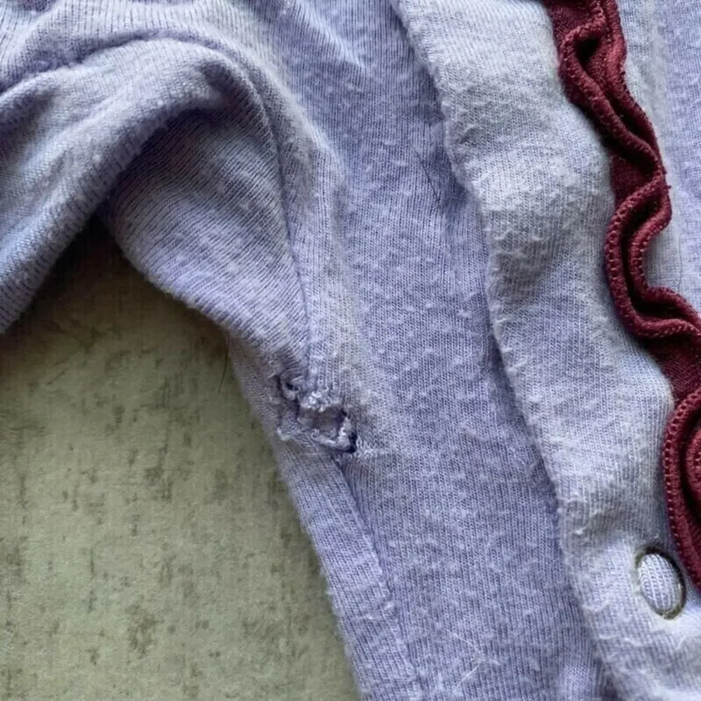 KicKee Pants Girls Toddler Pjs Solid Ruffle Coverall Snaps Lilac Purple 2T HOLE